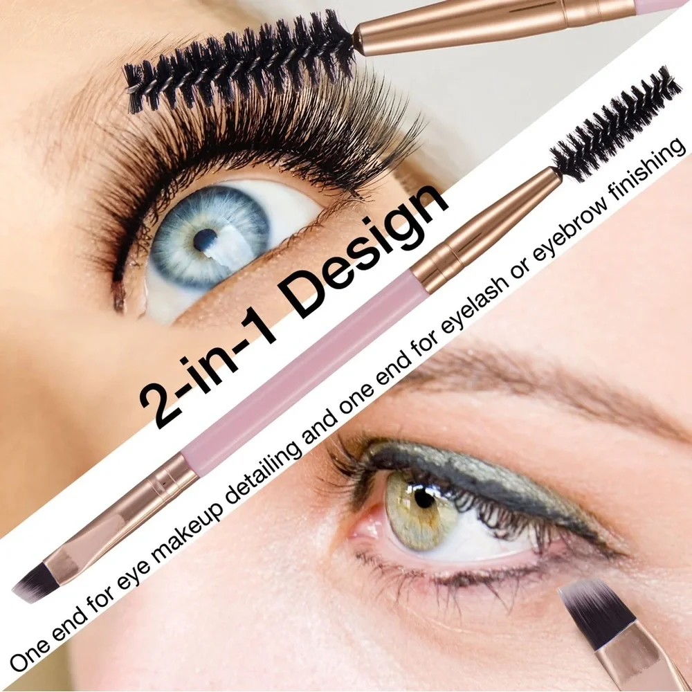 Eyeliner Brushes 3Pcs, Angled EyeBrow Brush, Spoolie Brush, Silicone Pads, Comb